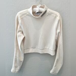 ADIDAS ORIGINALS | White Cropped Sweatshirt Retro Ribbed Mock Neck | Size Large